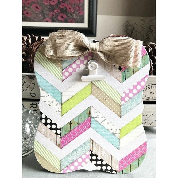 New Colorful Wooden Message / Recipe / Photo Board Easel w/ Bow & Metal Clip - Picture 5 of 7